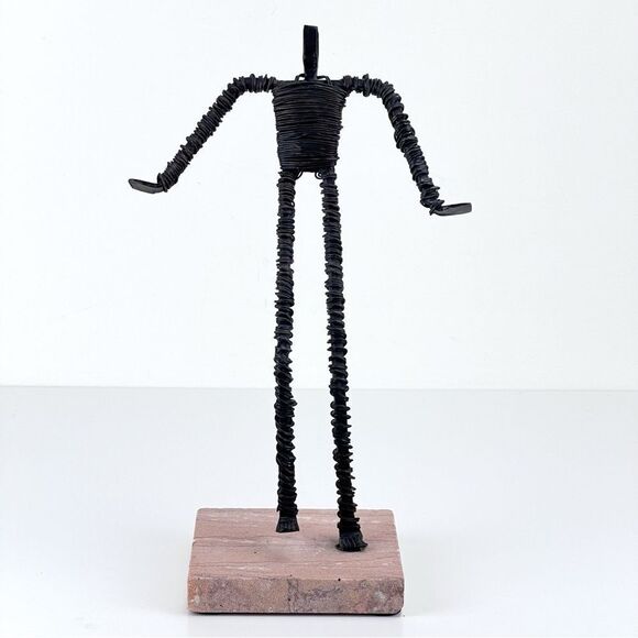 Vintage Other - Vintage Brutalist Metal Wire Figure Sculpture On Stone Base MCM Art